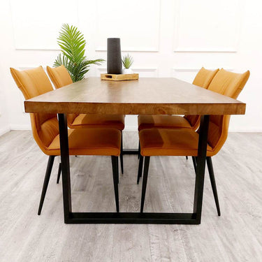 Freya 1.8M Luxury Dining Table with 4 Stylish Flora Tan Chairs - Elegant and Spacious Design - UK Luxury Furniture